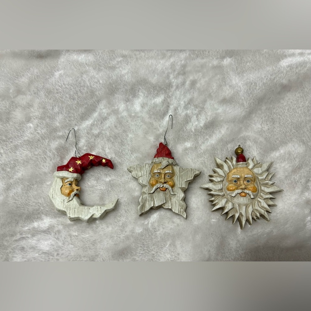 Vintage Christmas decoration 3 ornaments red white Santa star moon sun - Picture 3 of 6